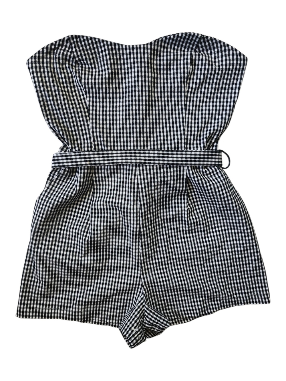 Dynamite Black White Gingham Strapless Romper